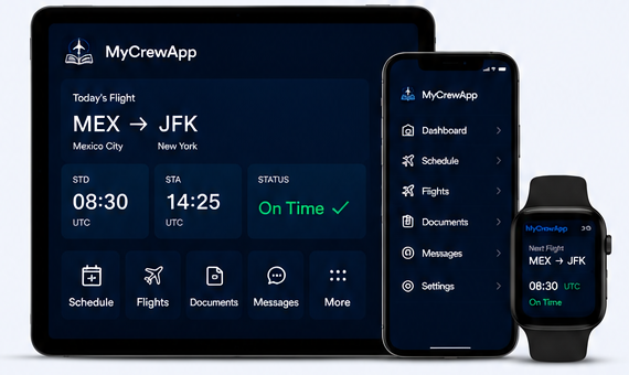 MyCrewApp running on iPad, iPhone and Apple Watch